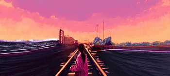 Anime Girl Chill Time With Starbucks On The Train Track, anime-girl, anime, artist, artwork, digital-art, artstation HD wallpaper