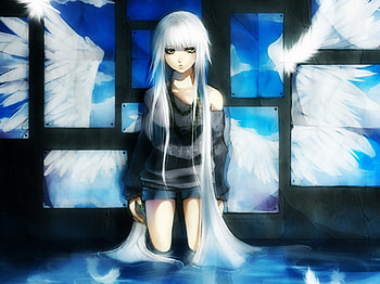 Anime Emo Angel, wings, white, window, cute, angel, anime, wing, emo, water, hair HD wallpaper
