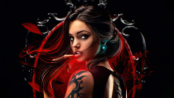 Dark Eyes Fantasy Tattoo Girl , girls, artist, artwork, digital-art, fantasy, tattoo, artstation HD wallpaper