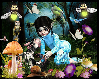 Dark Forest, fairy, blue, forest, dark HD wallpaper