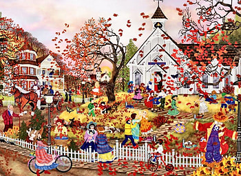 Autumn School Days F1, art, Four Seasons, Fall, landscape, beautiful, Autumn, artwork, scenery, wide screen, painting HD wallpaper