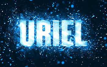 Happy Birtay Uriel, , blue neon lights, Uriel name, creative, Uriel Happy Birtay, Uriel Birtay, popular american male names, with Uriel name, Uriel HD wallpaper