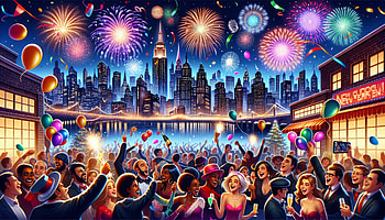 New Year's Eve Fireworks Celebration, New Years Eve, fireworks, city skyline, celebration, party HD wallpaper