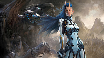 Theia Vallis And Her Drone, artist, artwork, digital-art, deviantart HD wallpaper
