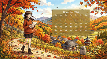 November 2026 — Autumn Village Calendar HD wallpaper