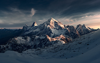 North Cascades National Park, Pelton Basin, Cascade Pass, winter, mountain landscape, snow, evening, sunset, Washington, USA HD wallpaper