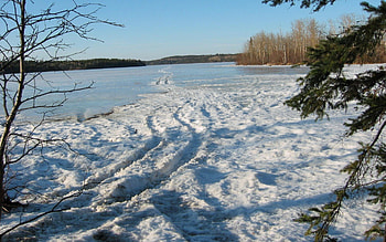 Quad Tracks Across Lake, winter, frozen, atv, lake, ice, quad HD wallpaper
