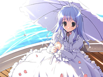 Anime, Girl, Stroll, Boat, Umbrella HD wallpaper