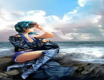 awsom sailor mercury, blue, waves, ami, realistic, scarf HD wallpaper