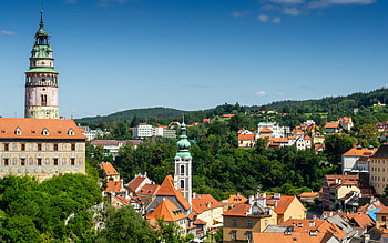 Cesky Krumlov, Czech Republic, Cesky Krumlov Castle, St Vitus Church, Cesky Krumlov panorama, cityscape HD wallpaper