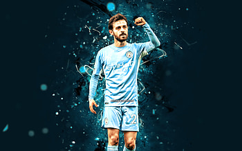 Bernardo Silva, , 2022, blue neon lights, Manchester City FC, soccer, Bernardo Mota Veiga de Carvalho e Silva, Premier League, Man City, Bernardo Silva , Bernardo Silva Manchester City HD wallpaper