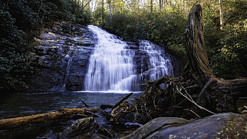 Helton Creek Falls, Georgia, cascades, trees, forest, usa, stones HD wallpaper
