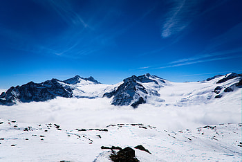 Mountains, snow layer, clouds, glacier, landscape HD wallpaper