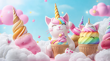 cute, funny, kitten, ice cream, cloud HD wallpaper