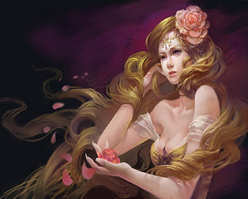 Flower Child, rose, blond, fantasy, flower, woman HD wallpaper