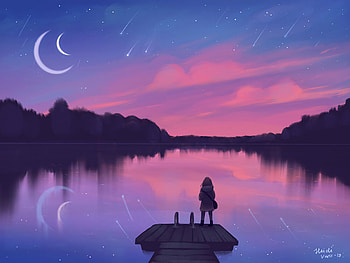 Art, Night, Lake, Pier, Silhouette, Loneliness HD wallpaper