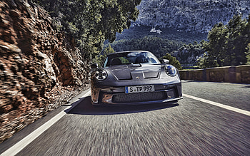 2022, Porsche 911 GT3 Touring, front view, new gray 911 GT3, sports coupe, German sports cars, Porsche HD wallpaper