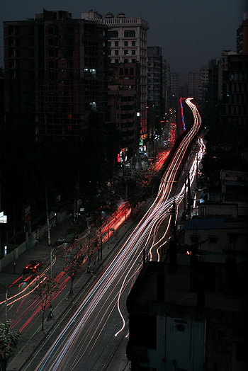 Cities, Night, Road, Night City, Long-Term Exposure HD phone wallpaper