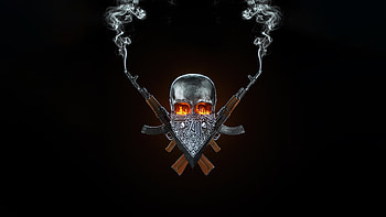 Skull And Guns, skull, guns, artist, artwork, digital-art, dark, black HD wallpaper