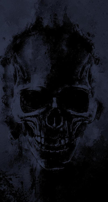 SK 25, brush, art, gray, blue, fire, skull HD phone wallpaper