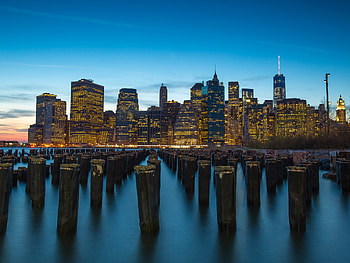 The port, Manhattan New York City, Sunset views, Dusk landscape HD wallpaper