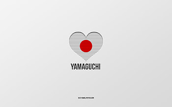 I Love Yamaguchi, Japanese cities, Day of Yamaguchi, gray background, Yamaguchi, Japan, Japanese flag heart, favorite cities, Love Yamaguchi HD wallpaper