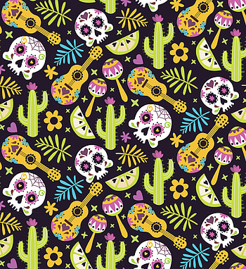 Pattern, Cactuses, Guitars, Patterns, Texture, Textures, Skull, Skulls, Mexico HD phone wallpaper