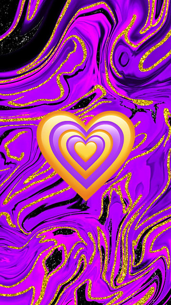Swirling hearts, gold, purple HD phone wallpaper