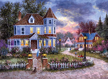 American Holiday F2, architecture, art, beautiful, cityscape, artwork, scenery, wide screen, painting, victorian, village HD wallpaper