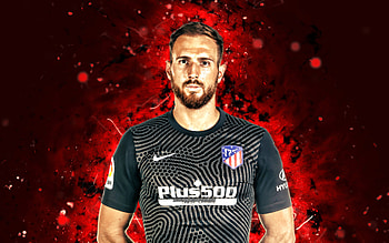 Jan Oblak, , 2021, Atletico Madrid FC, slovenian footballers, LaLiga, goalkeeper, football, red neon lights, soccer, Jan Oblak Atletico Madrid, La Liga, Jan Oblak HD wallpaper