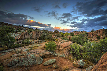 Nature, Stones, Sky, Clouds, Bush, Rocks HD wallpaper
