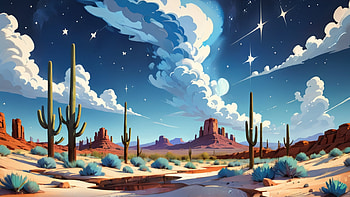 Desert, desert, sky, Stars, cactus, smoke HD wallpaper