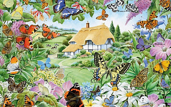 butterfly family garden, garden, butterfly, house, flower HD wallpaper