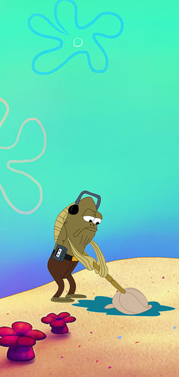 SpongeBob Cleaner, ocean, cartoon, bottom HD phone wallpaper