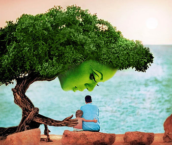 The tree, children, oxygen, protecting people, tree, warming, planet, watch, abstract, life, air, green, nature, care, water, future HD wallpaper