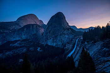 Nature, Trees, Sky, Mountains, Waterfall, Evening HD wallpaper