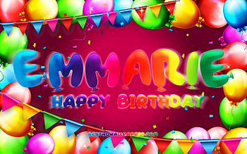 Happy Birtay Emmarie, , colorful balloon frame, Emmarie name, purple background, Emmarie Happy Birtay, Emmarie Birtay, popular american female names, Birtay concept, Emmarie HD wallpaper