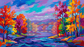 November 2026 Calendar — Autumn Canvas HD wallpaper