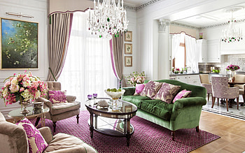 classic style of interior, dining room, kitchen, white columns in the living room, columns in the interior, dining room in classic style, idea for the kitchen HD wallpaper