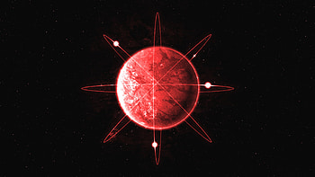 Red planet, rings of atoms, artwork HD wallpaper
