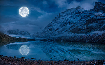 Full Moon Near Snowcap Mountain, moon, mountains, nature HD wallpaper