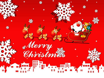 Holidays, Santa Claus, Deers, Snowflakes, City, Christmas, Sleigh, Sledge, Presents, Gifts HD wallpaper