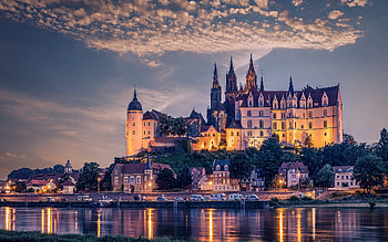 Albrechtsburg Castle, Germany, river, dusk, Germany, castle, lights HD wallpaper