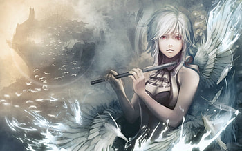 anime, angel, girl, elf, water HD wallpaper