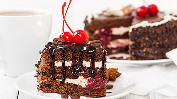 Cake slice with cherry, Delicious dessert, Rich flavors, Irresistible indulgence HD wallpaper