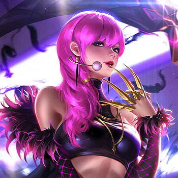 Evelyn, blue, pink, fantasy, liang xing, girl, luminos, hand HD wallpaper