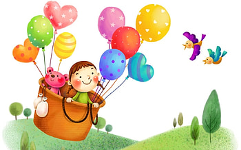 balloons, girl, birds, bear HD wallpaper