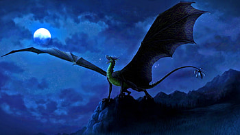 Midnight Blue, magic, moon, fantasy, dragon, dark HD wallpaper