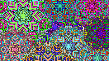 Psychedelic Flowers, blue, psychedelic, colors, orange, purple, pink, abstract, green, flowers HD wallpaper