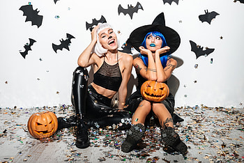 Happy Halloween!, black, model, girl, orange, woman, witch, halloween, pimpkin, couple, card, hat HD wallpaper